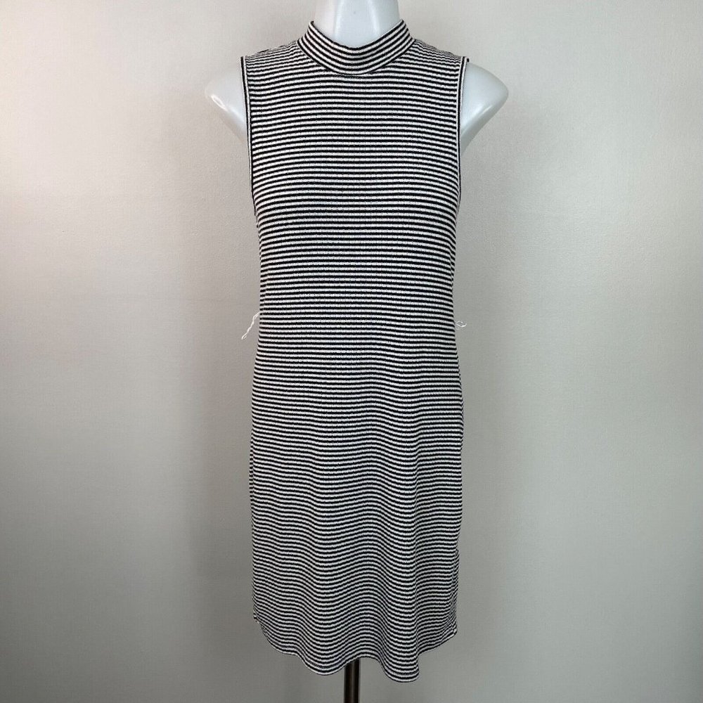 Abercrombie & Fitch Dress Small Striped Black White Mock Neck Sleeveless Stretch